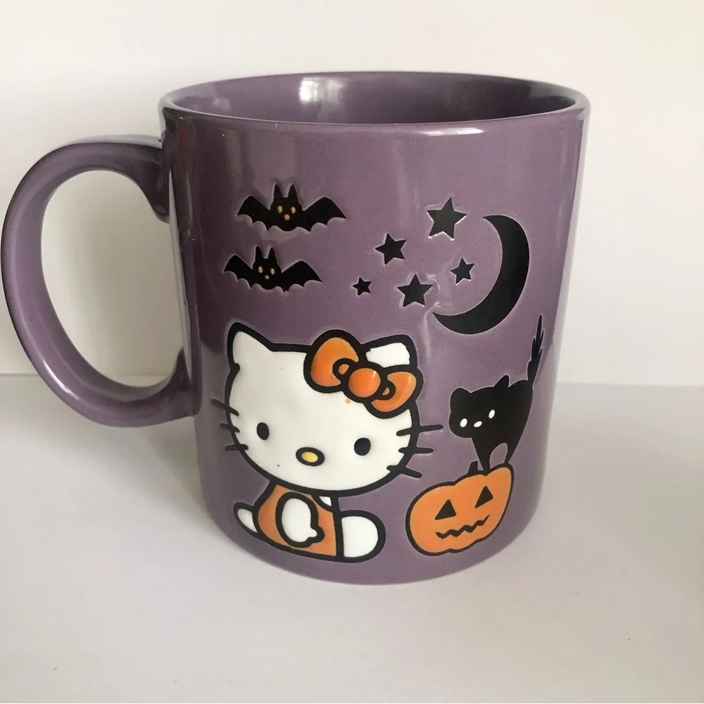 Hello Kitty Halloween Mug Sanrio black cat, pumpkin, bats, crescent moon